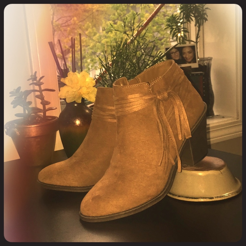 Faux-suede tan booties